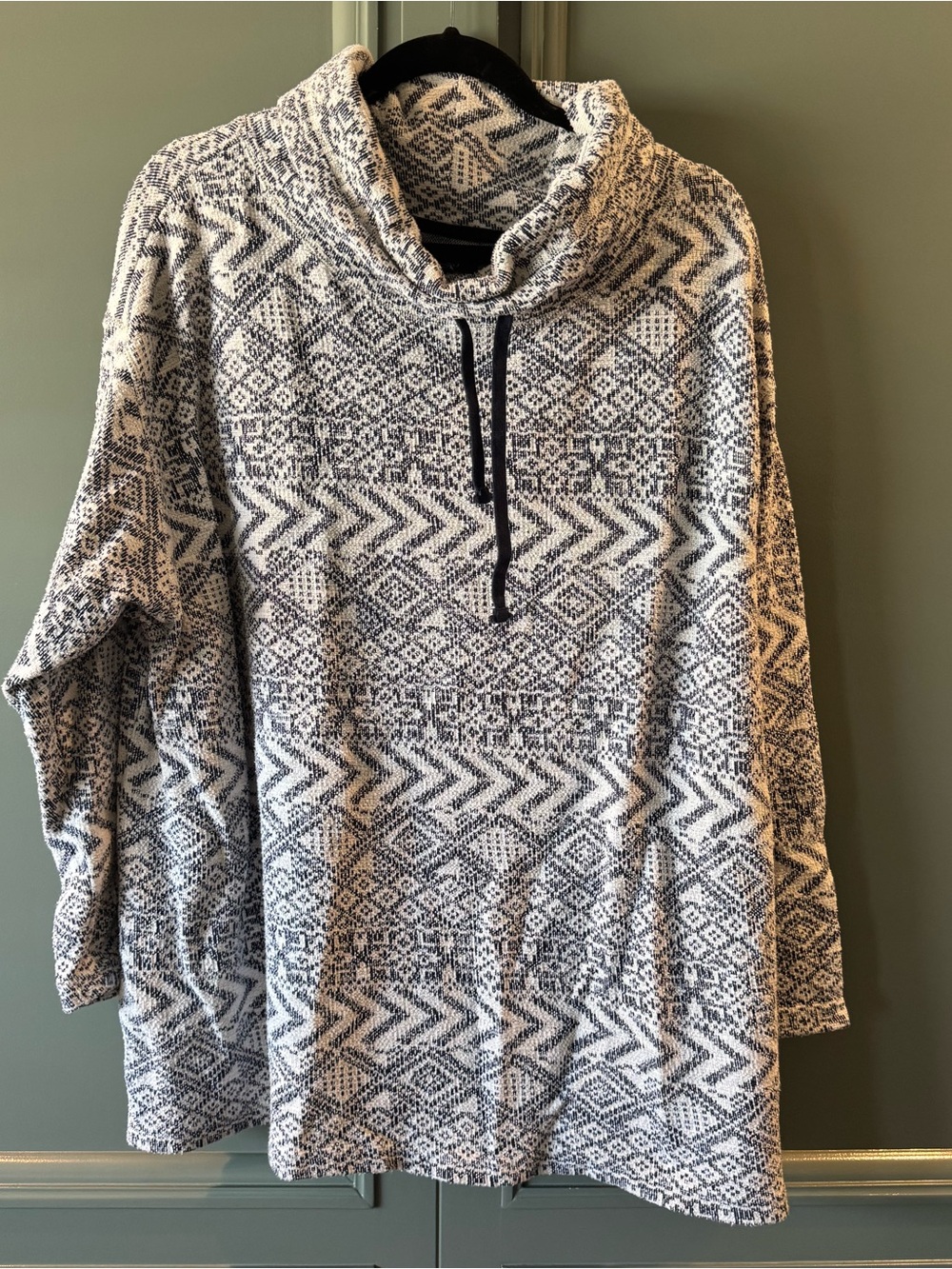 Chaps Cream and Navy Cotton Funnel-Neck Top